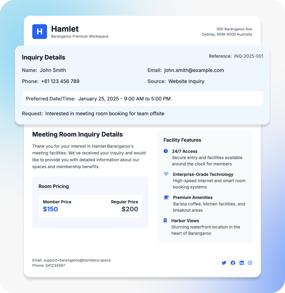 hamlet ai booking inquiry