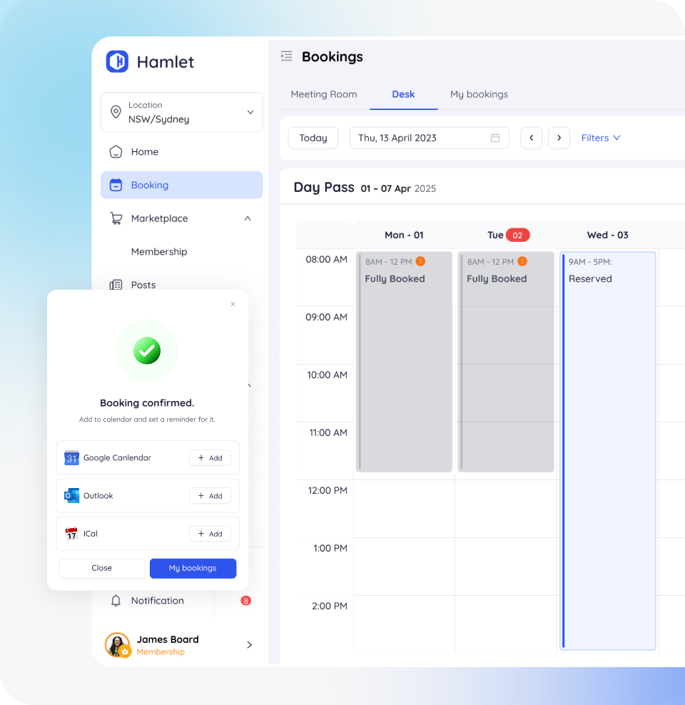 hamlet booking page and notification