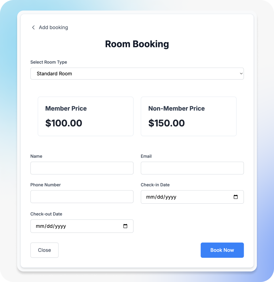 hamlet room booking page