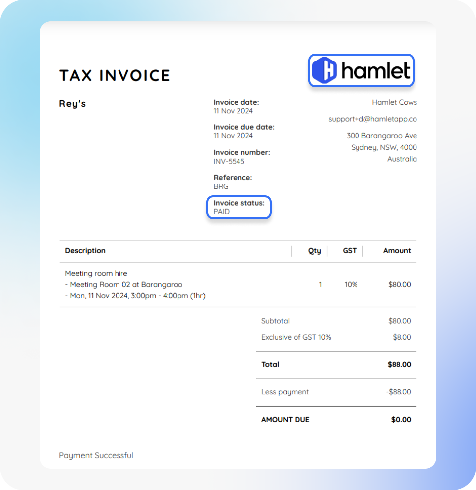 hamlet tax invoice paid status